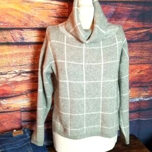 Gray Checked Cowl Neck Sweater